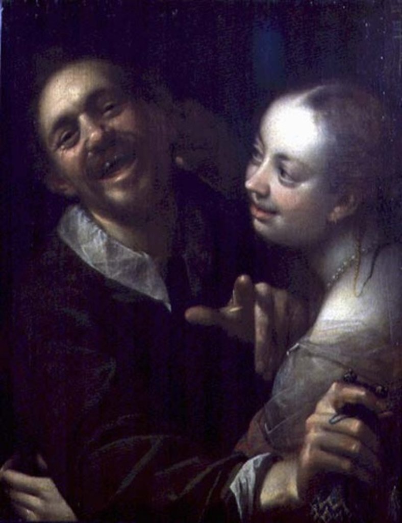 Detail of A Laughing Couple, self portrait of the artist with his wife, 1596 by Johann or Hans von Aachen
