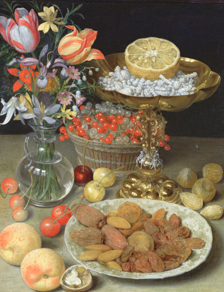 Detail of Still life with flowers and dessert by Georg Flegel