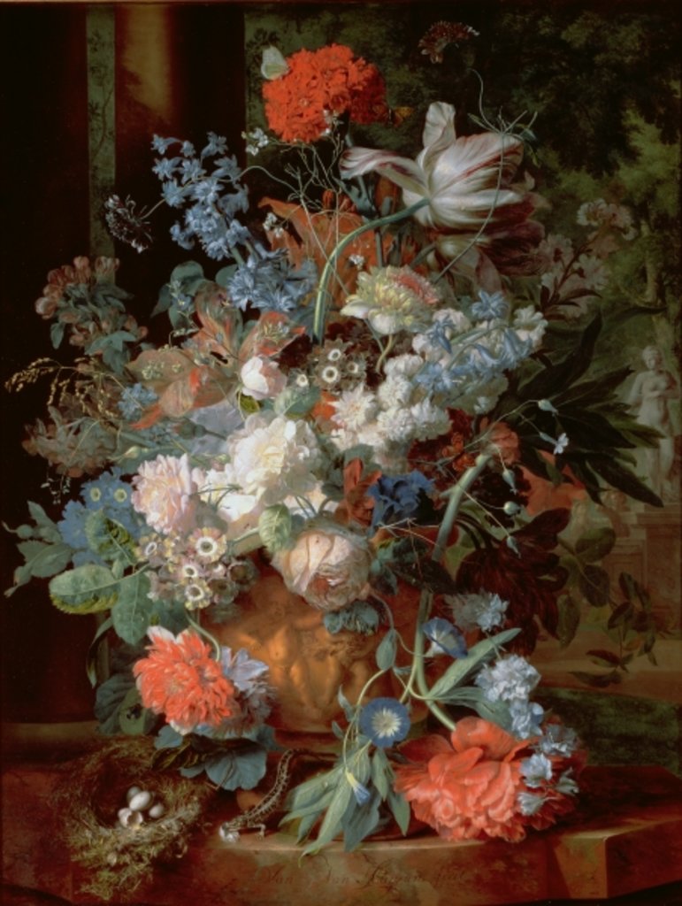 Detail of Bouquet of Flowers in a Landscape by Jan van Huysum