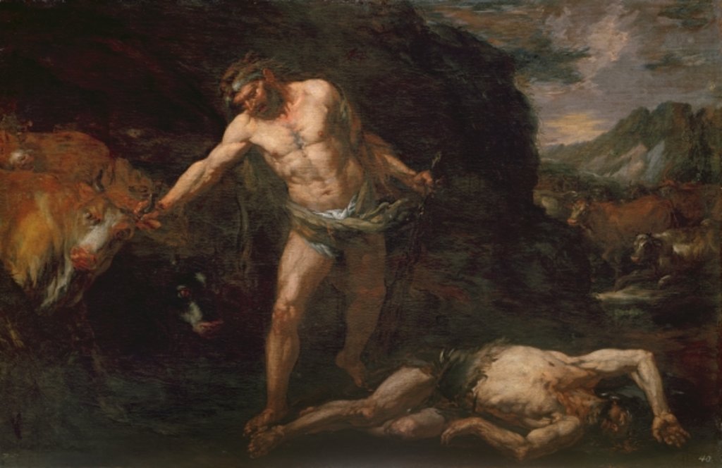 Detail of Hercules slays the giant Cacus and steals back the cattle of Geryon by Giambattista Langetti