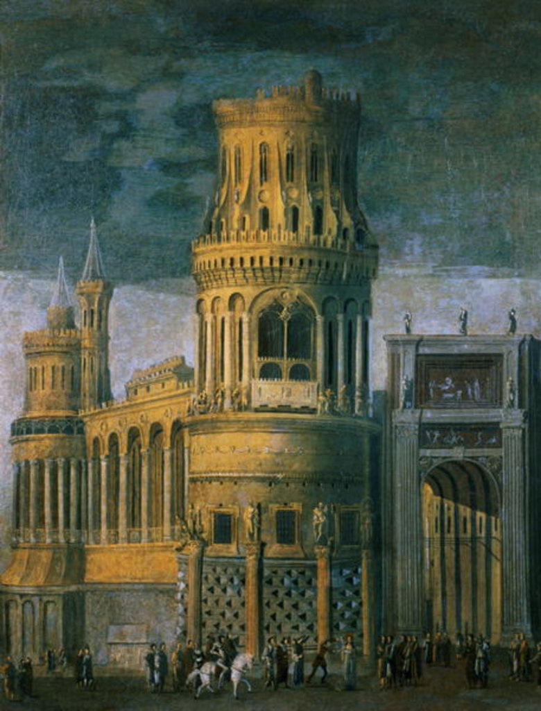 Detail of Architectural fantasy depicting the martyrdom of a female saint by Francois de Nome