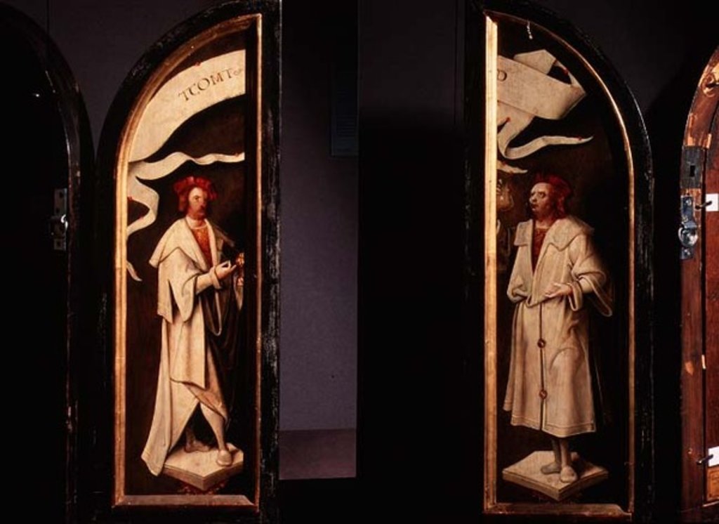 Detail of The Cleansing of Naaman Triptych: side panels depicting the martyrs Cosmas and Damian, protectors against sickness, 1520 by Cornelis Engelbrechtsen