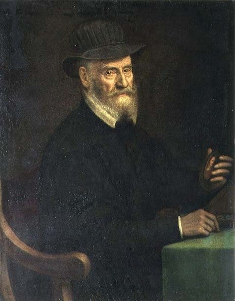 Detail of Portrait of Giulio Clovio, miniature artist, holding a miniature thought to be of the artist Lavinia Teerlinks, 1556 by Sofonisba Anguissola