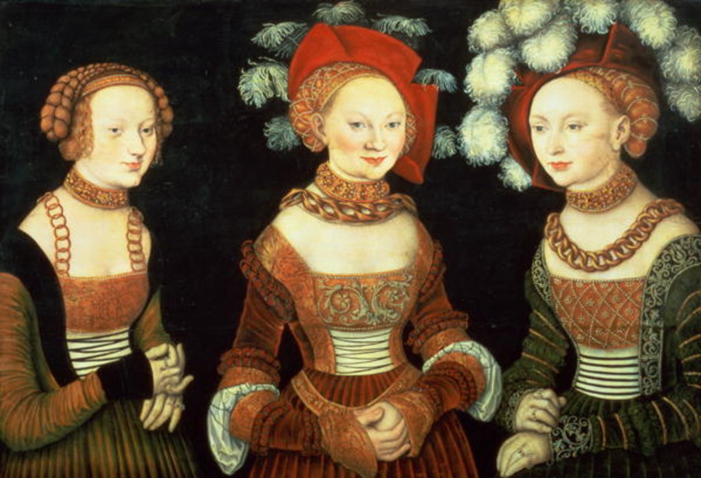 Detail of Three princesses of Saxony, Sibylla, Emilia and Sidonia, daughters of Duke Heinrich of Frommen, c.1535 by Lucas the Elder Cranach