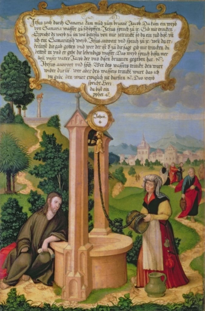 Detail of Christ and the Woman from Samaria at Jacob's Well by Matthias Gerung or Gerou