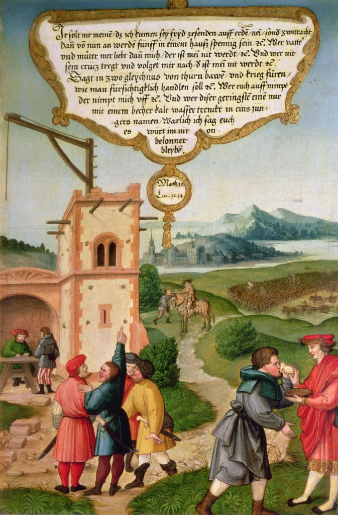 Detail of Whoever gives one of these little ones even a cup of cold water because he is a disciple, I tell you, he shall not lose his reward by Matthias Gerung or Gerou