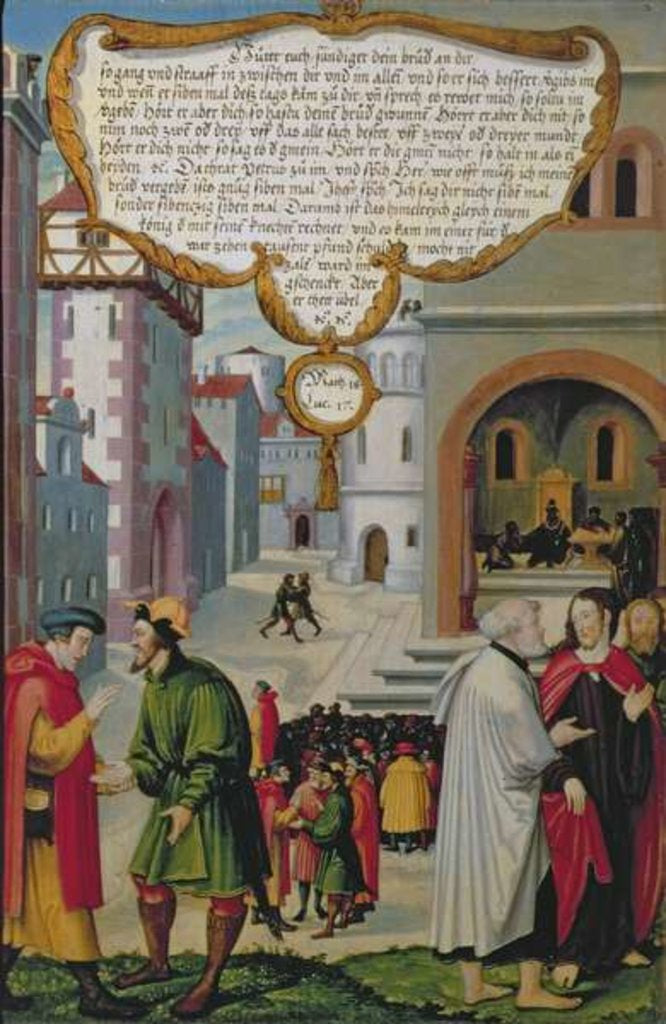 Detail of The Realm of Heaven may be compared to a king who resolved to settle accounts with his servants by Matthias Gerung or Gerou