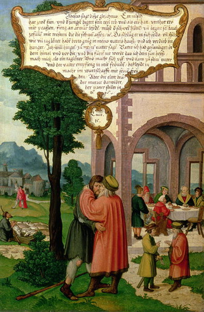 Detail of The Parable of the Prodigal Son, section from the Mompelgarter Altarpiece by Matthias Gerung or Gerou