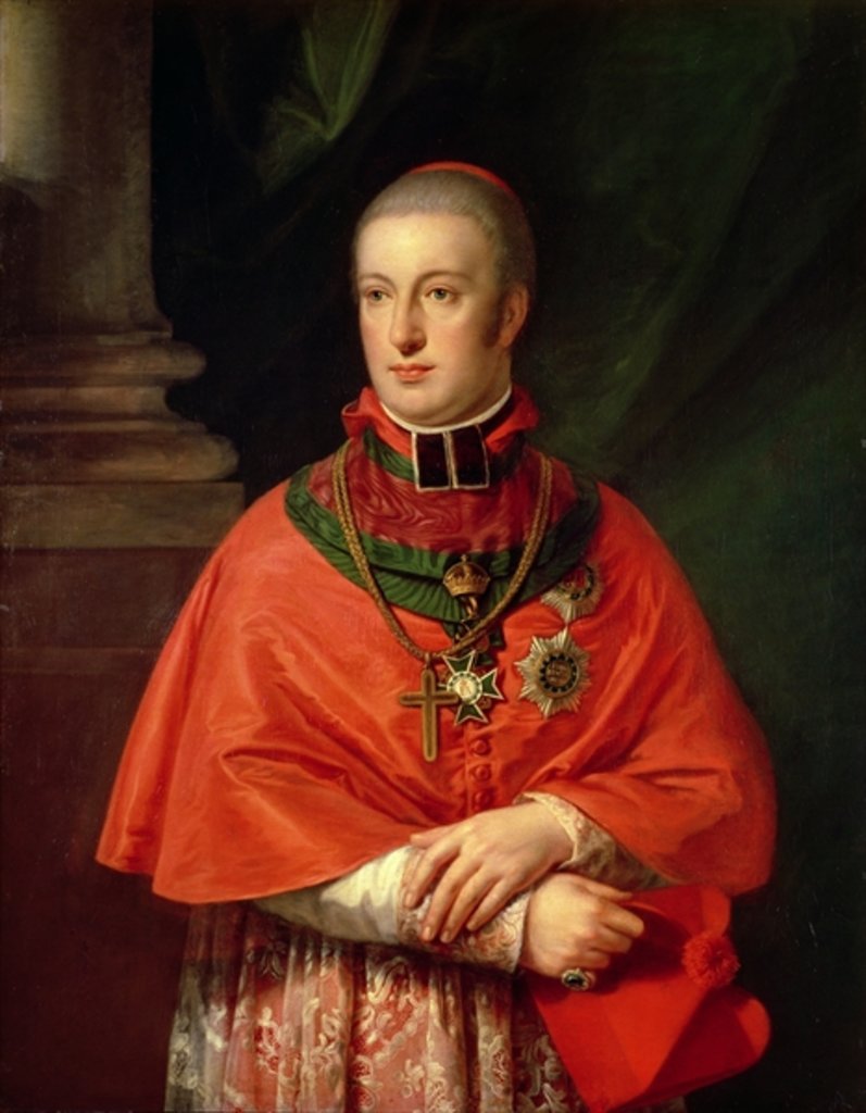 Detail of Rudolf of Habsburg, Archduke of Austria, youngest son of Leopold II, in cardinal's robes by Johann Baptist Edler von Lampi