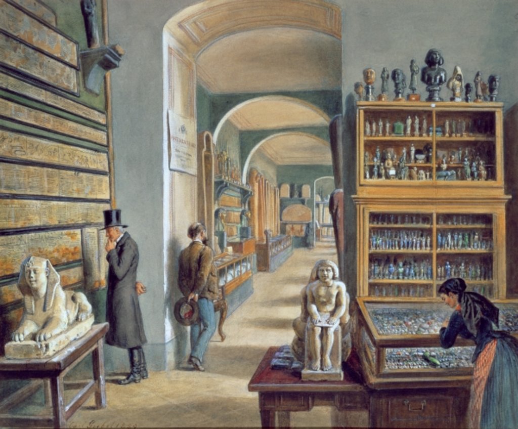 Detail of The second room of Egyptian antiquities in the Ambraser Gallery of the Lower Belvedere, 1879 by Carl Goebel