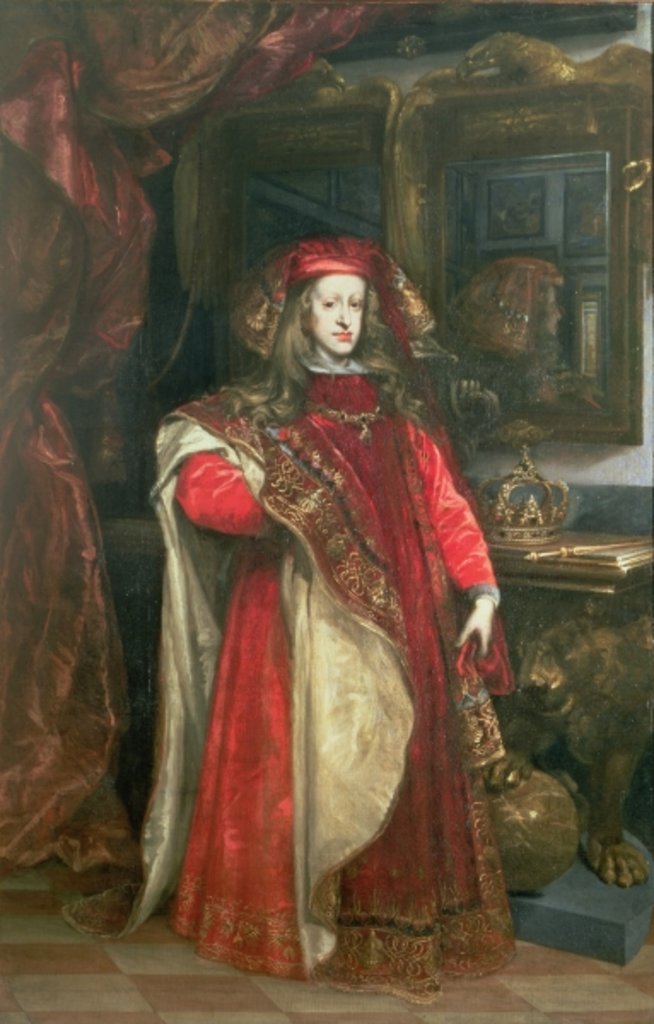 Detail of King Charles II of Spain wearing the robes of the Order of the Golden Fleece by Don Juan Carreno de Miranda