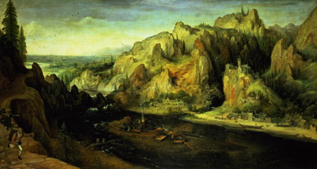 Detail of Mountain Landscape with a surprise attack, c.1585 by Lucas van Valckenborch