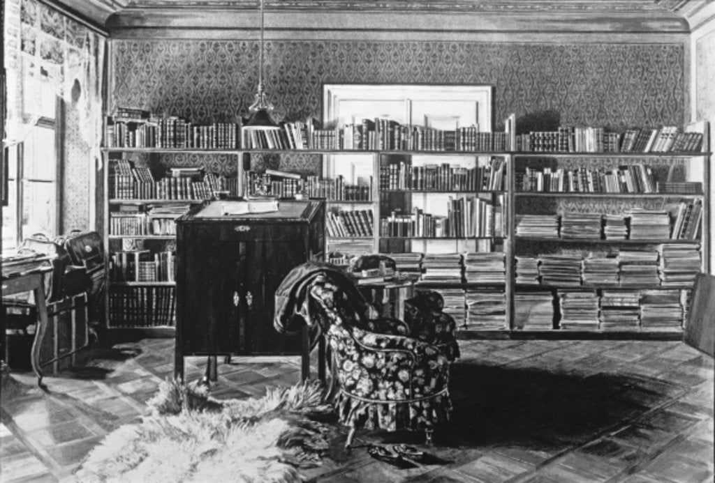 Detail of The Study of Johannes Brahms German composer and conductor by Anonymous