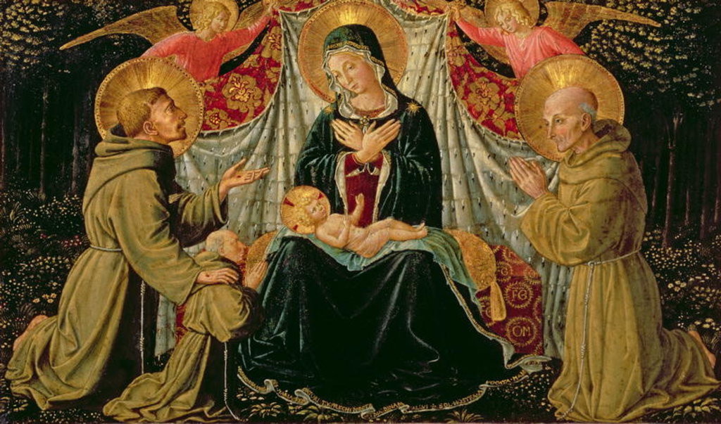 Detail of Madonna and Child with St. Francis and the donor Fra Jacopo da Montefalco and St. Bernardino of Siena, c.1452 by Benozzo di Lese di Sandro Gozzoli
