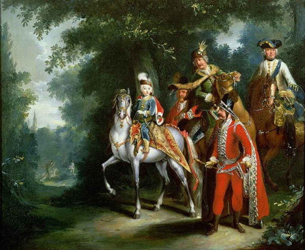 Detail of Joseph II, Emperor of Germany learning to ride at the age of six, 1748 by Johann Elias Ridinger or Riedinger