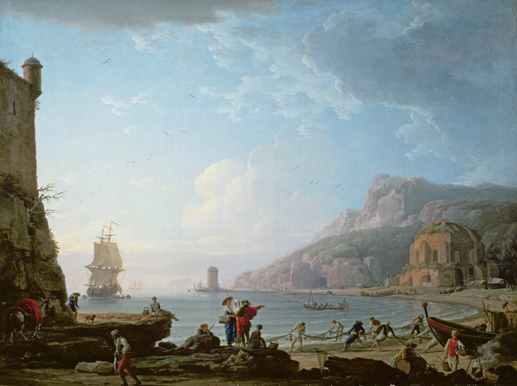 Detail of Morning scene in a bay, 1752 by Claude Joseph Vernet