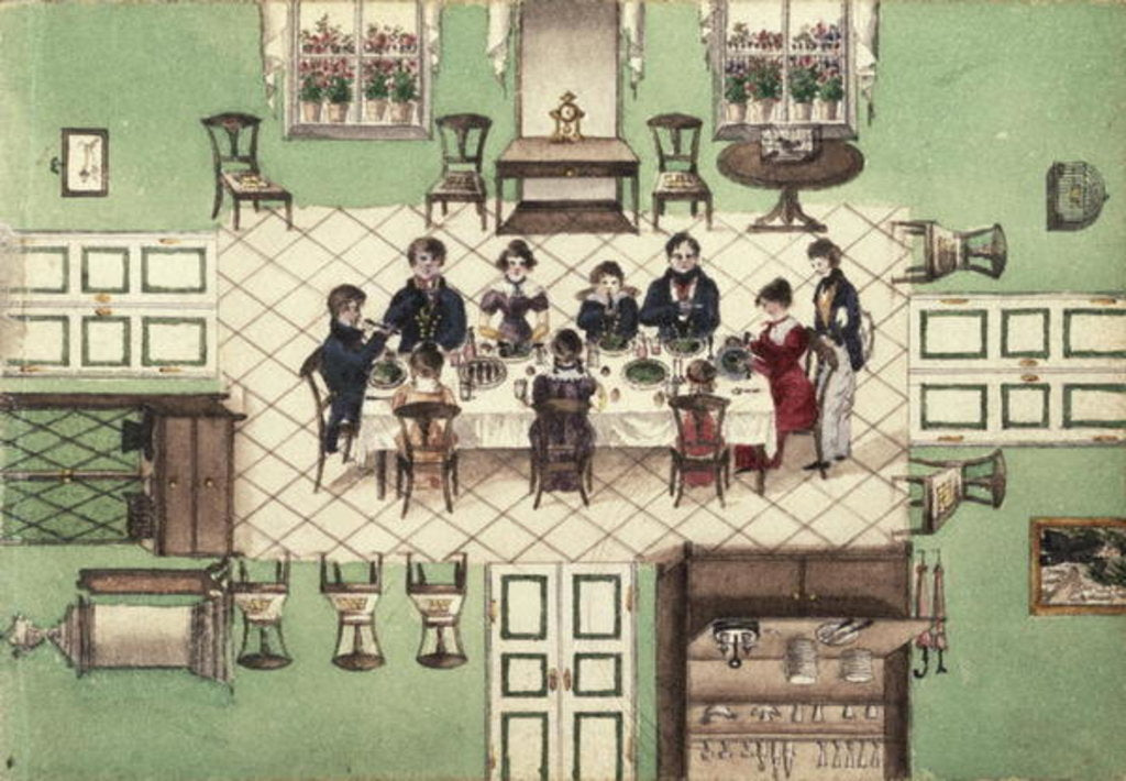 Detail of Family meal from a journal written by Carl Baumann, 1813-25 by Franz Paumgarrten