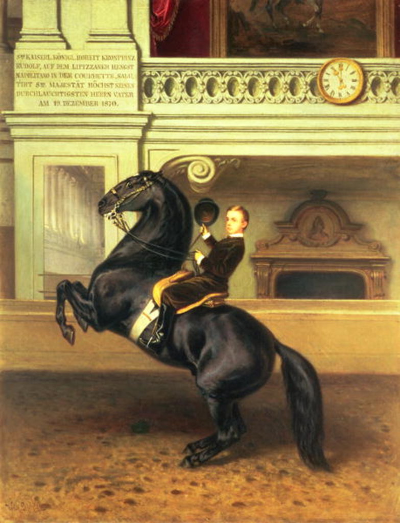 Detail of Crown Prince Rudolph of Austria on horseback in the Winter Riding School of the Hofburg, Vienna, 1870 by Austrian School