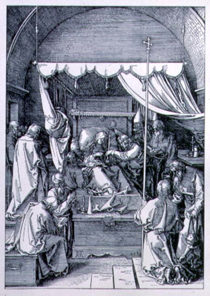 Detail of The Death of the Virgin from the 'Life of the Virgin' series, engraved 1510, pub. 1511 by Albrecht Dürer or Duerer