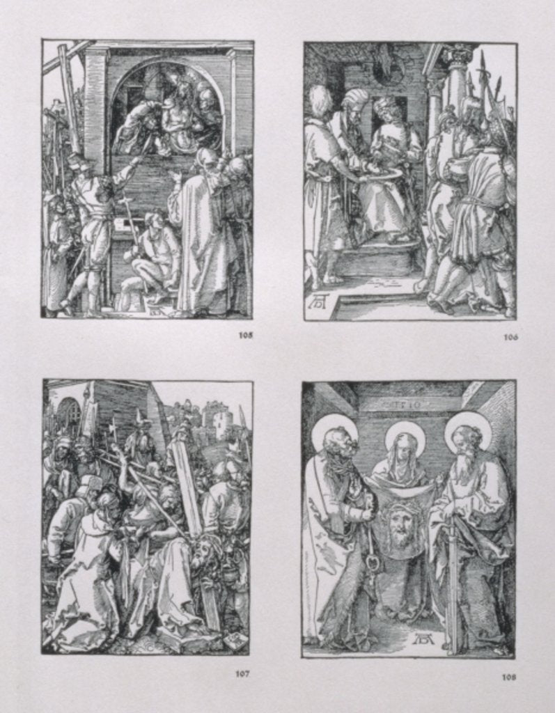 Detail of The 'Small Passion' series: Ecce Homo; Pilate Washing his Hands; Christ Bearing the Cross; St. Veronica with the Sudarium between SS. Peter and Paul by Albrecht Dürer or Duerer
