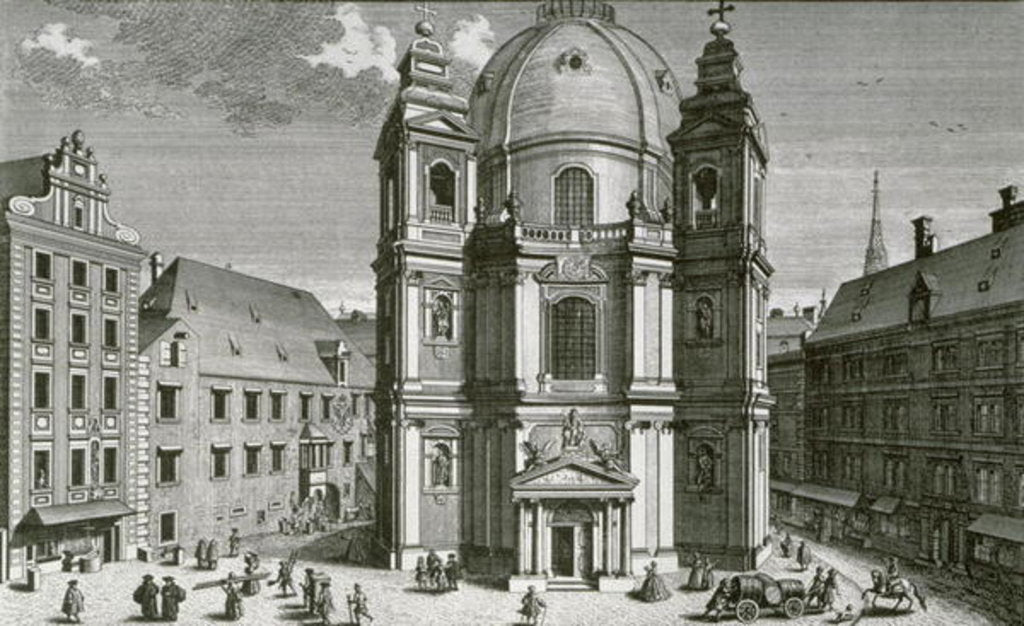 Detail of View of the Peterskirche, Vienna engraved by Johann Bernard Hattinger by Salomon Kleiner