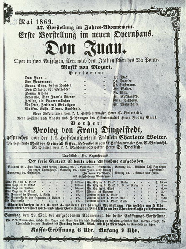 Detail of Poster advertising a performance of 'Don Juan' by Wolfgang Amadeus Mozart May 1869 by Austrian School
