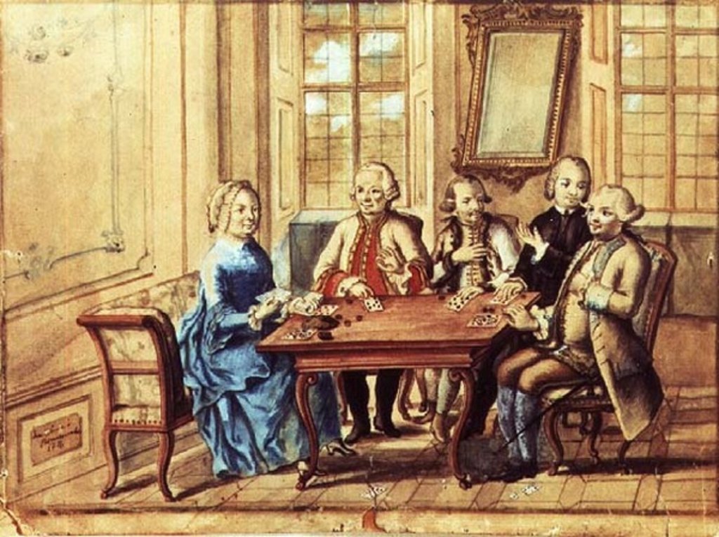Detail of Empress Maria Teresa of Austria playing cards with Field Marshall Karoly Batthyany, Nadasky and Field Marshall Leopold Joseph, Count von Daun, 1751 by Austrian School