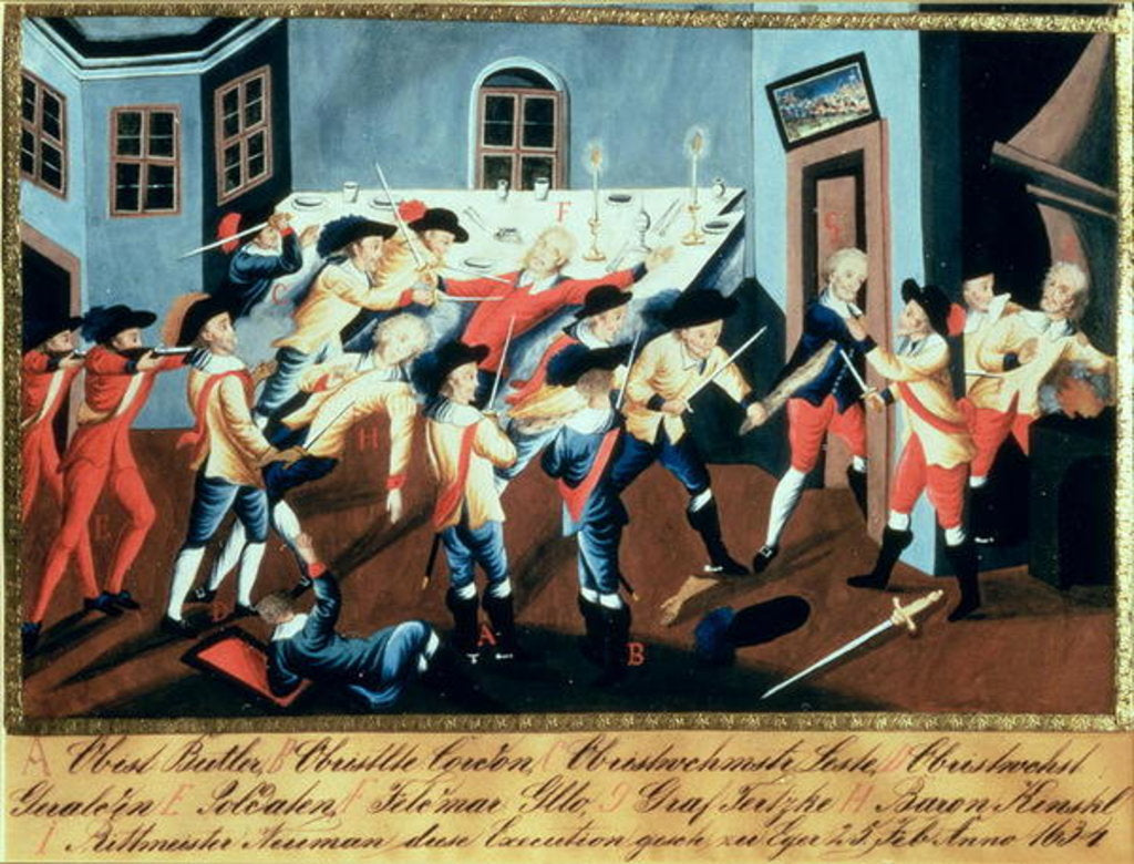 Detail of The arrest of Albrecht von Wallenstein at Eger by a force of Irish and Scottish officers under the command of General Butler, 1634 by Austrian School