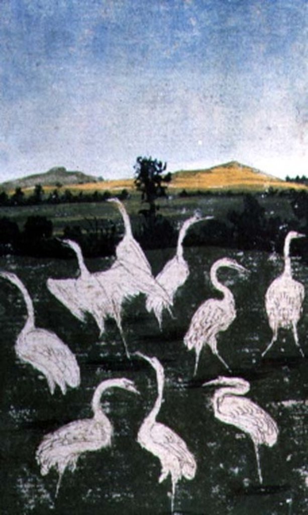 Detail of Herons in a field by Konrad Witz