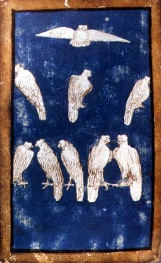 Detail of Birds of Prey in flight and on perches, one of a set of playing cards depicting scenes of courtly hawking, Upper Rhein Area, c.1440-45 by Konrad Witz