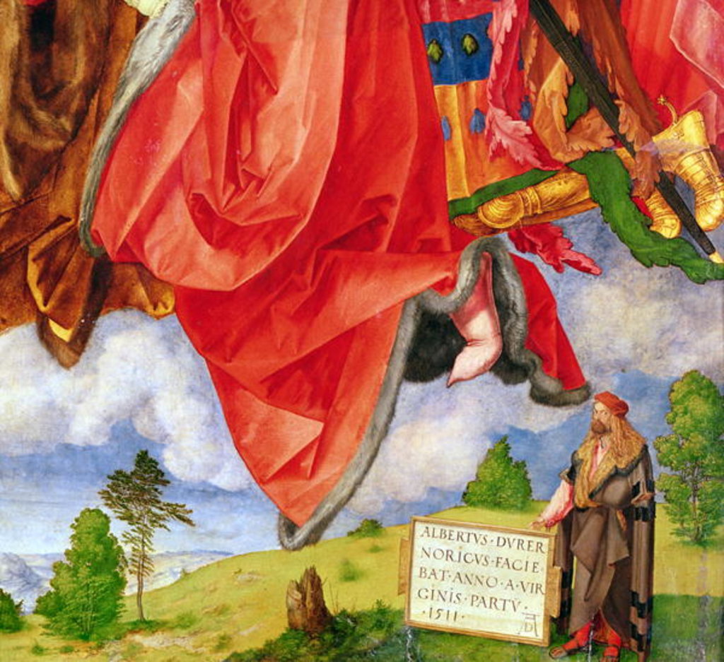 Detail of The Landauer Altarpiece, All Saints Day, detail showing self portrait, 1511 by Albrecht Dürer or Duerer
