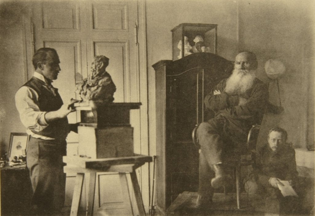 Detail of Leo Tolstoy and the sculptor Prince Paolo Troubetzkoy by Sophia Andreevna Tolstaya