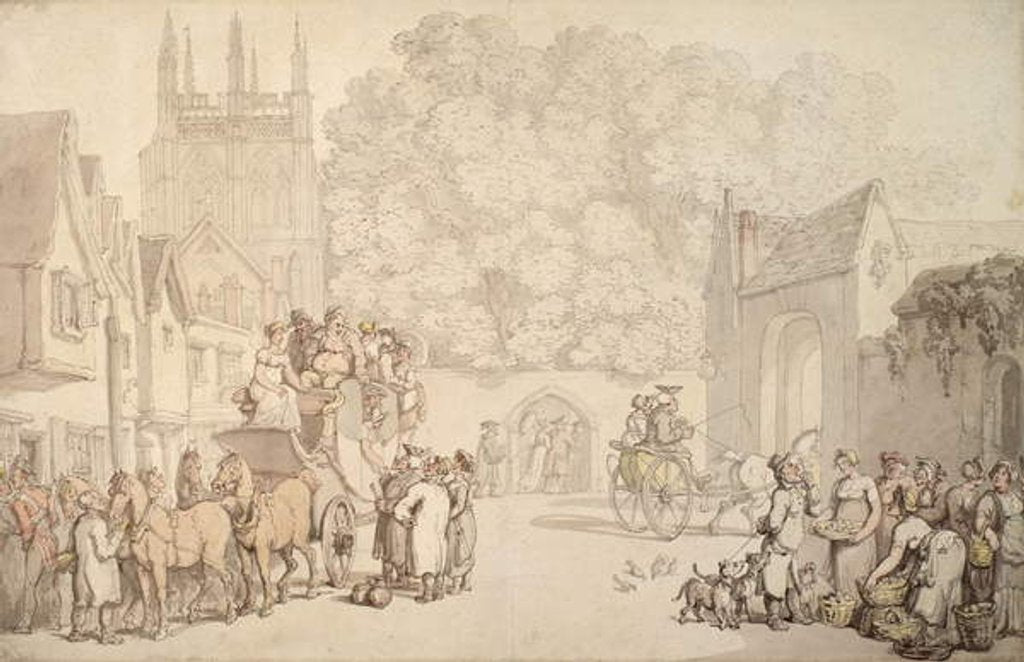 Detail of A Coach Preparing to Leave Canterbury Gate, Christ Church, Oxford, c.1810-15 by Thomas Rowlandson