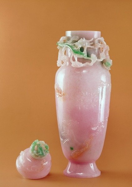 Detail of Jade Dragon Vase by School Burmese