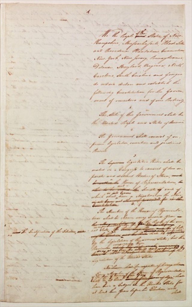Detail of First draft of the Constitution of the United States, 1787 by American School