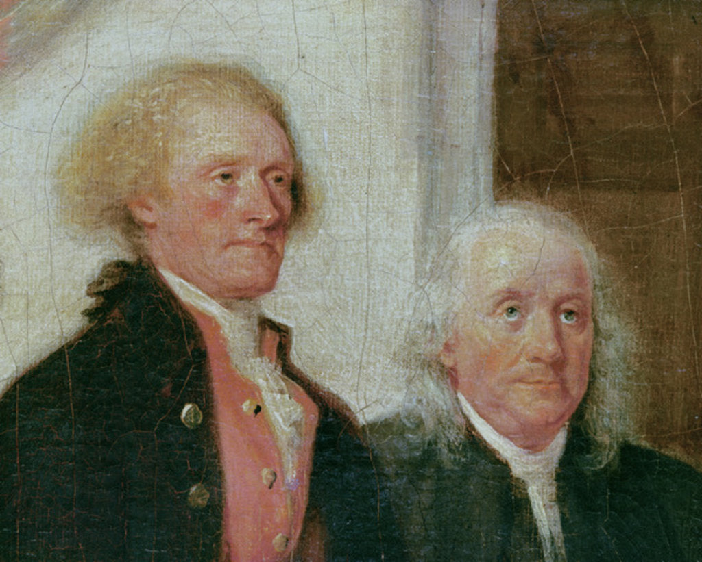 Detail of Drafting the Declaration of Independence, 28th June 1776, detail of Thomas Jefferson and Benjamin Franklin c.1817 by John Trumbull