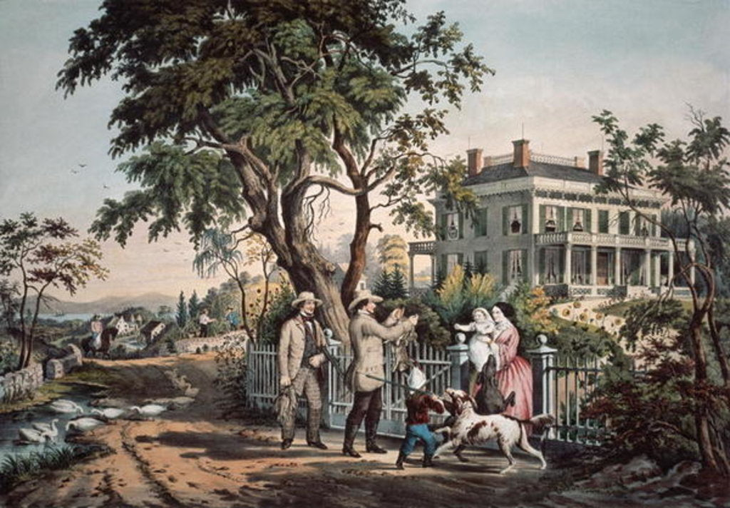 Detail of American Country Life - October Afternoon, 1855 by N. and Ives J.M. (1824-95) Currier