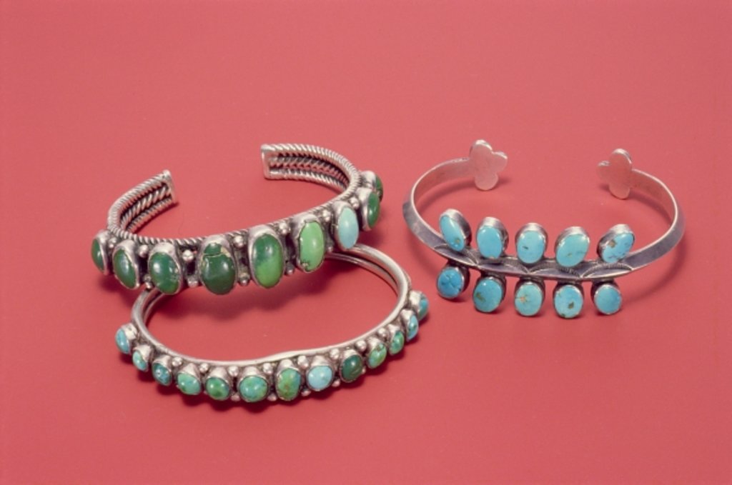 Detail of Navajo bracelets by American School