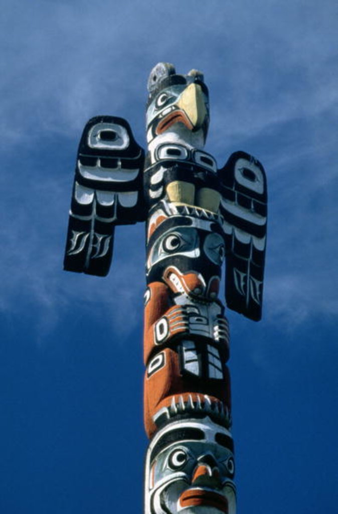 Detail of Haida Eagle clan totem pole by School Canadian