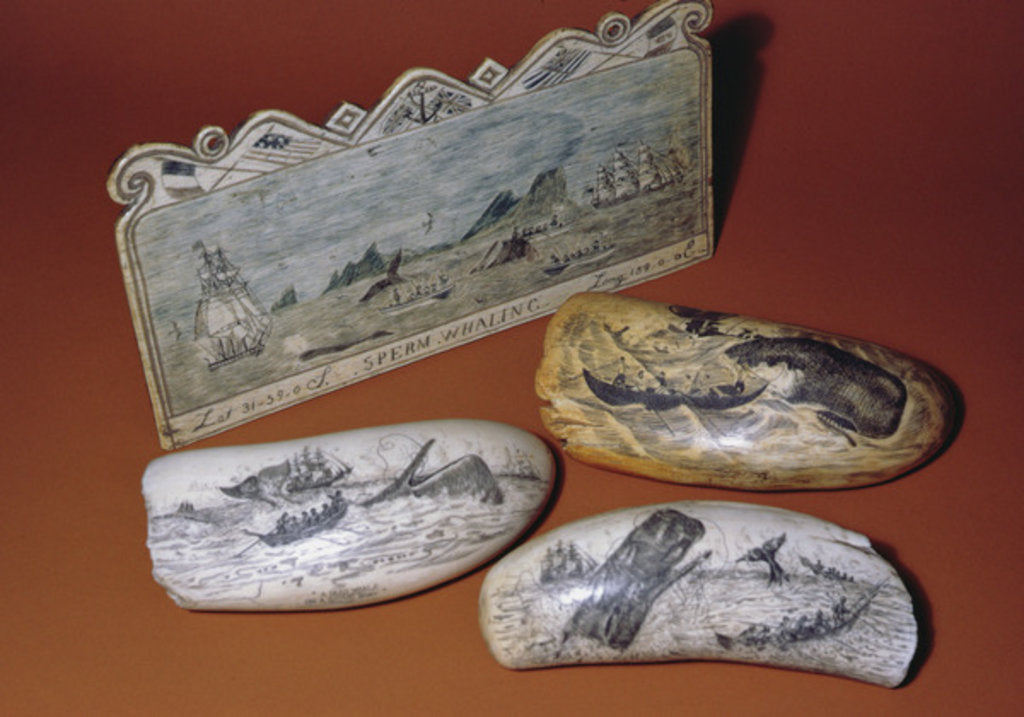 Detail of Whaling scrimshaw by American School