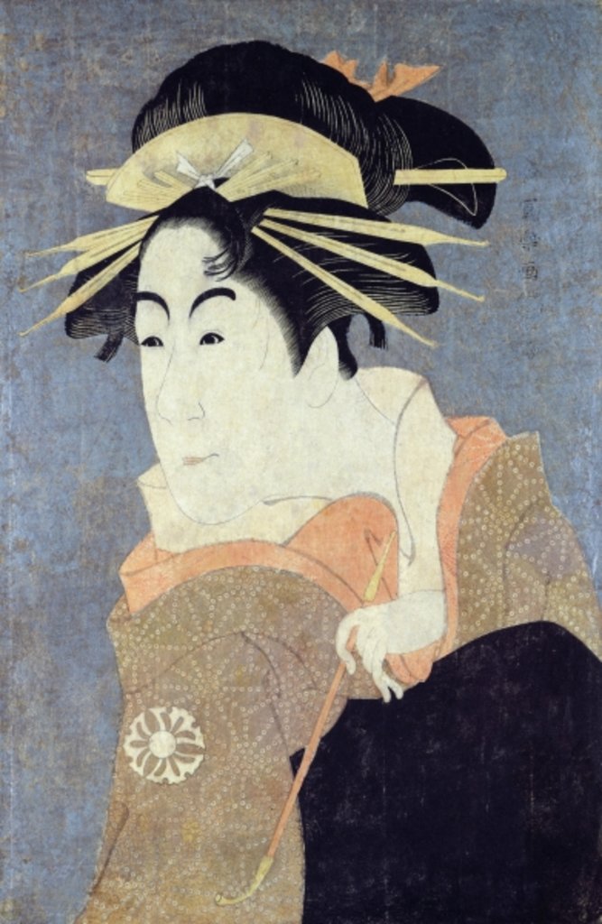 Detail of Matsumoto Yonesaburo in the role of the courtesan Kewaizaka No Shosho by Toshusai Sharaku