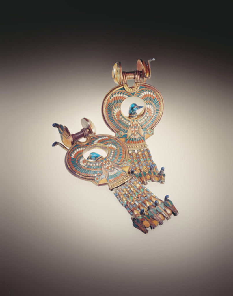 Detail of Earrings with hybrid birds with wings of falcons and heads of ducks by Egyptian 18th Dynasty