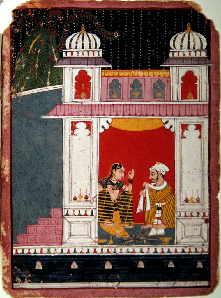 Detail of Heroine and her lover in a pavilion, c.1640-50 by Indian School