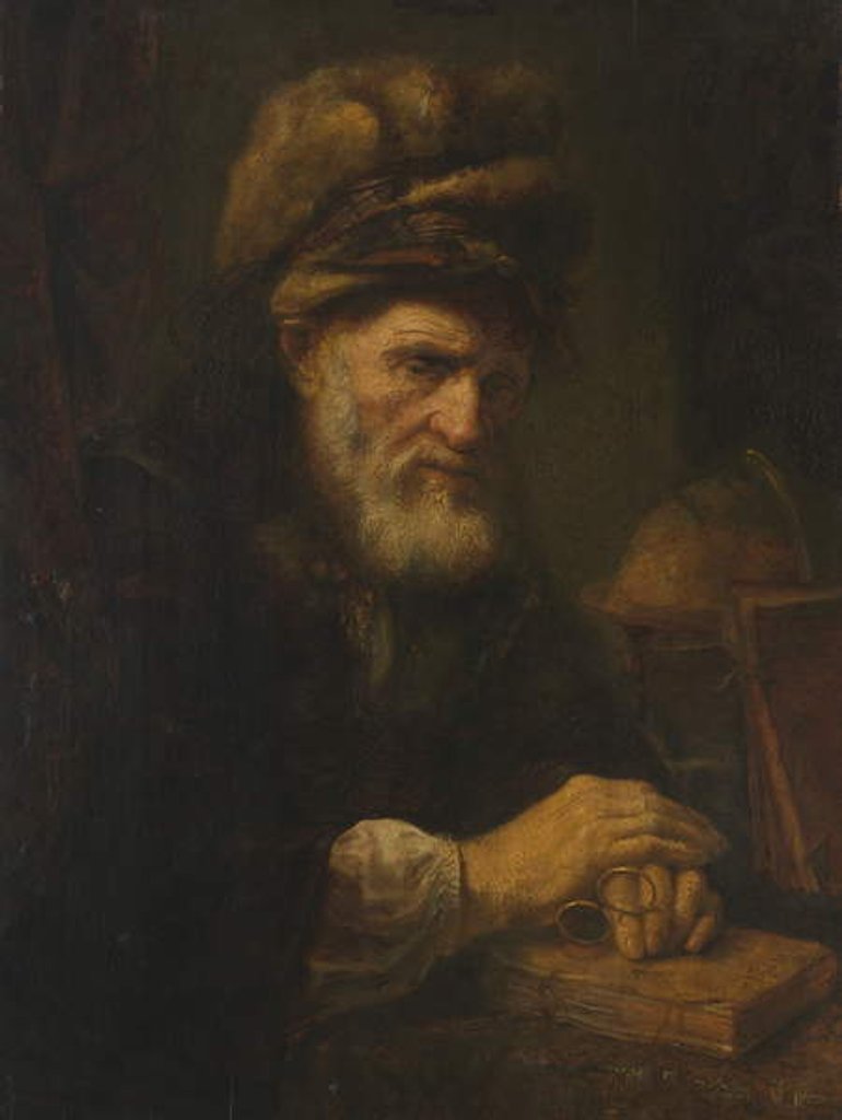 Detail of An Old Man in a Fur Cap, 1650-60 by Karel van der Pluym