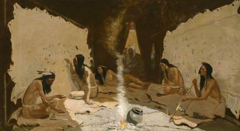 Detail of Historians of the Tribe, 1890-99 by Frederic Remington