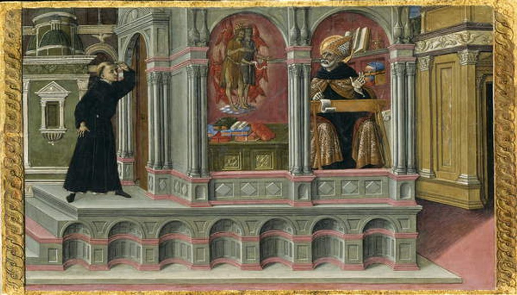 Detail of Saint Augustine's Vision of Saints Jerome and John the Baptist, 1476 by Matteo di Giovanni di Bartolo