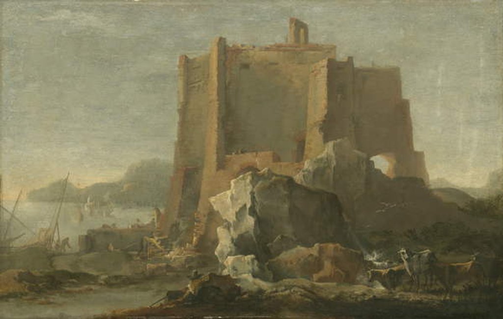 Detail of Landscape with rock and fortress, c.1640-50 by Domenico (1612-75) (attr.to) Gargiulo