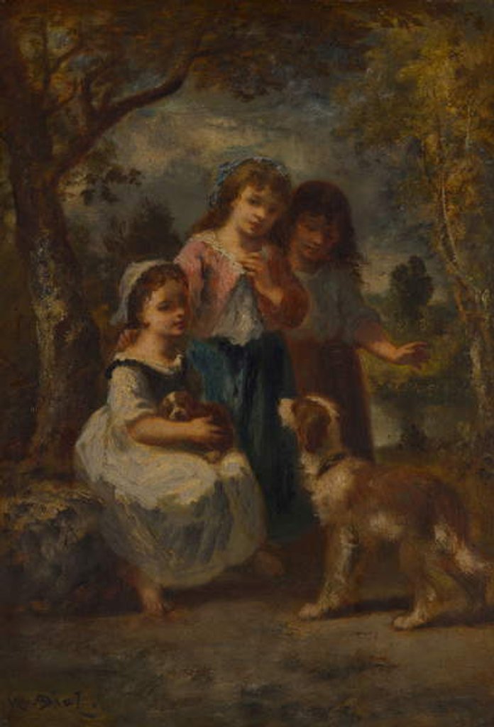 Detail of Three Little Girls, c.1870 by Narcisse Virgile Diaz de la Pena