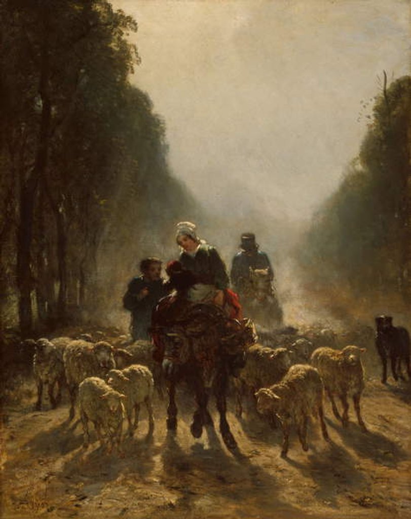 Detail of The Road to Market, 185859 by Constant-Emile Troyon