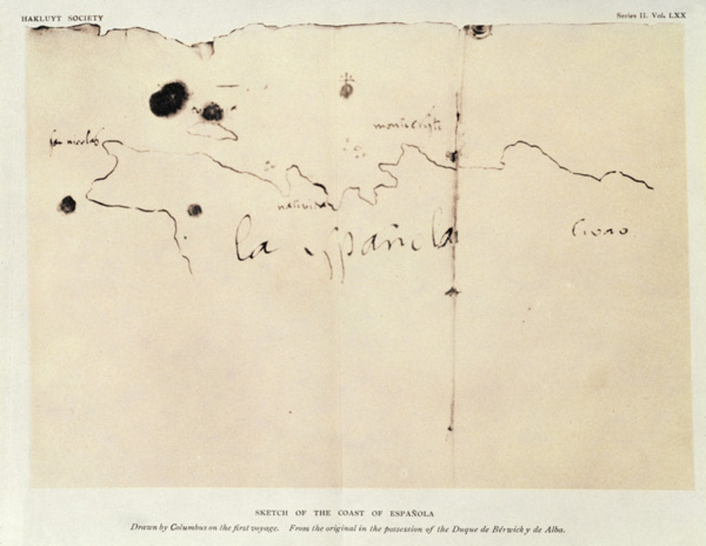 Detail of Sketch of the coast of Espanola, drawn by Columbus on the first voyage by Christopher Columbus